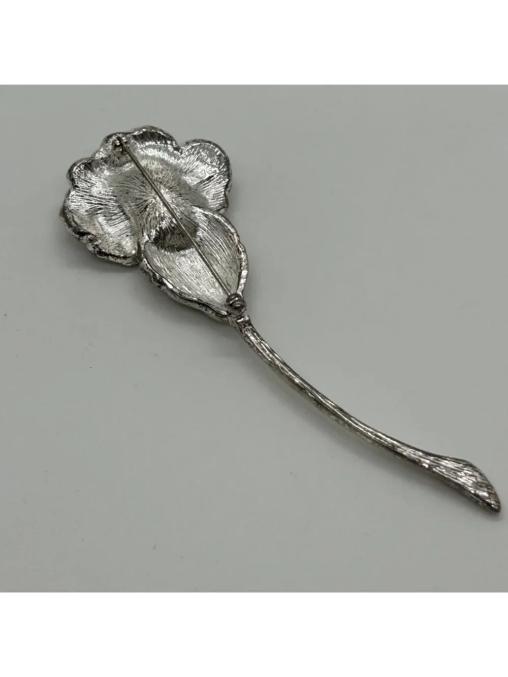 Vintage Napier Calla Lily Brooch Faux Pearl Rhinestones Pave' Silvertone 4" - Picture 9 of 10